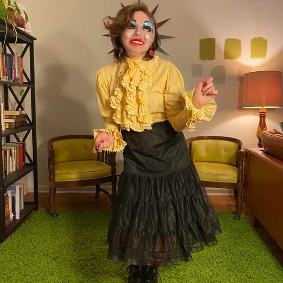 Vintage 70s handmade frilly yellow gingham button-up | One of a kind! - Picture 1 of 4